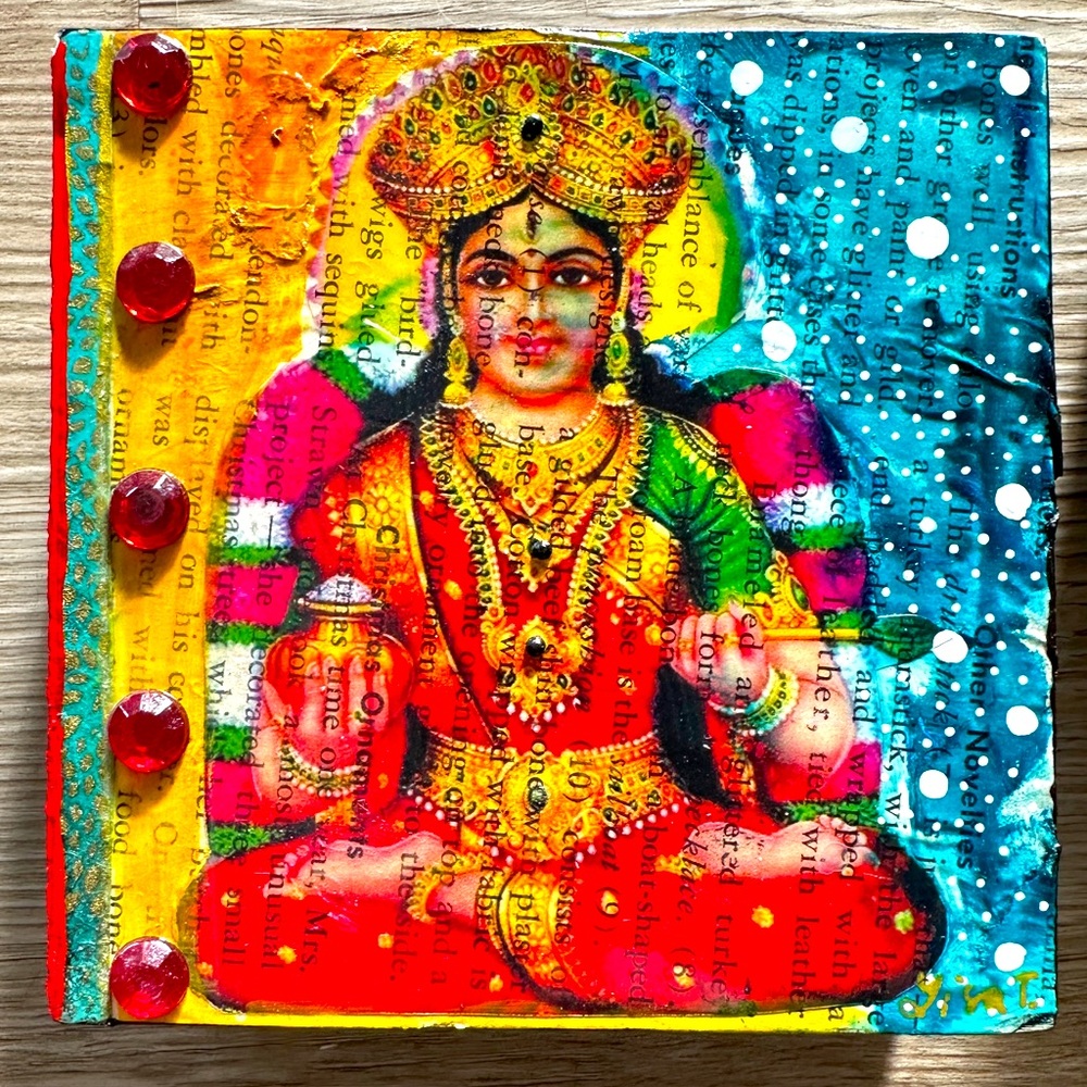 Buddha on canvas mixed media one of a kind wall art 4” x 4”